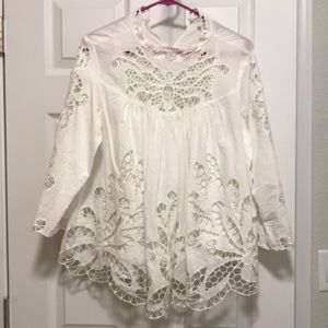 White flowy floral cut-out blouse